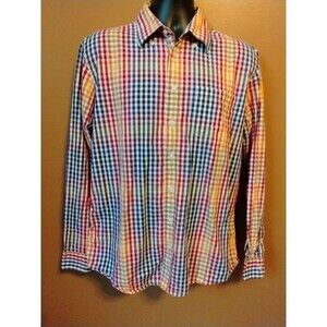 Toscano Shirt Men's Large Multicolor Plaid Linen Long Sleeve Button up Collared